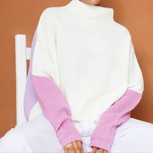 NEW w/ Tag Lilac white pink Oversized Color Block Sweatshirt size medium